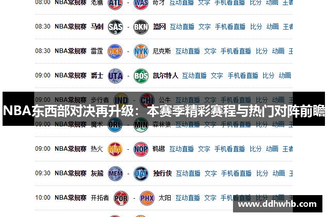 NBA东西部对决再升级：本赛季精彩赛程与热门对阵前瞻