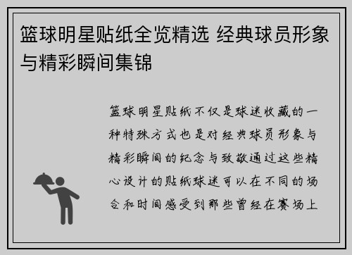 篮球明星贴纸全览精选 经典球员形象与精彩瞬间集锦